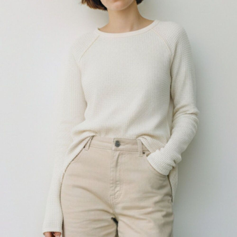 Free People Women's Ventura Drappy Thermal Waffle Long Sleeve Blouse XS